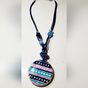 Blue Striped Glass Pendant Necklace - Women Jewelry